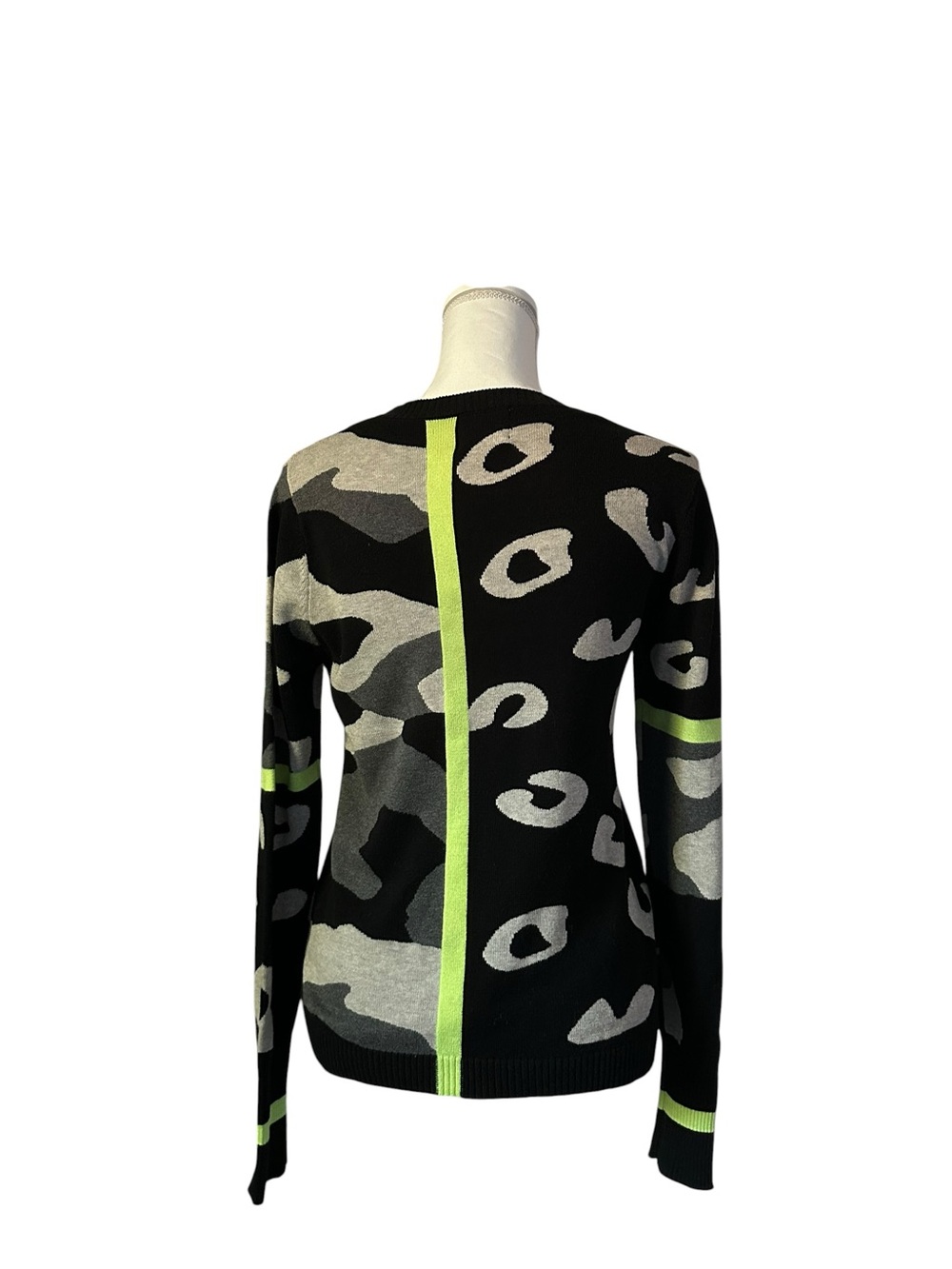 WISPR by Brodie Cashmere Black, Gray & Neon Green Leopard-Print Crewneck Sweater - Picture 3 of 7